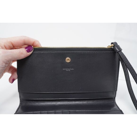 Coach Long Wallet in Signature Coated Canvas Brown, Black Gold Tone - Picture 5 of 5